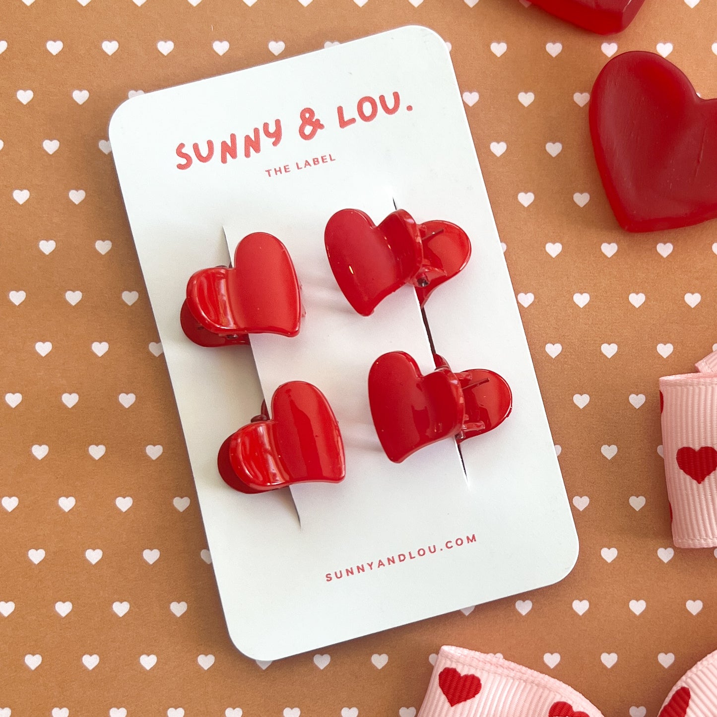 Mini Heart Claw Clips - Red