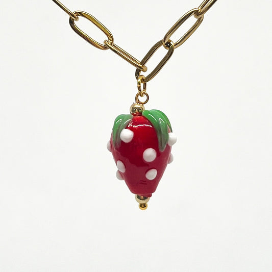 Strawberry Glass Charm - Red