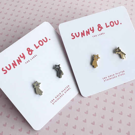 Shooting Star Studs - 18k GP Stainless Steel