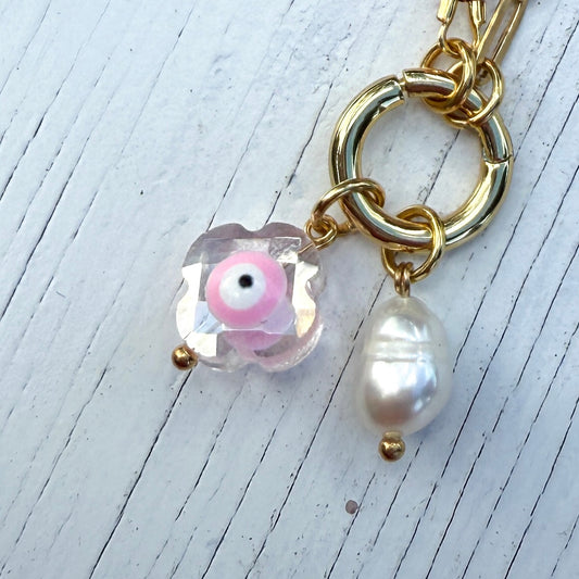 Glass Evil Eye Clover Charm