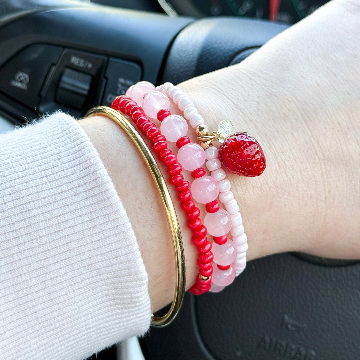 Glass Cherry Stacking Bracelet